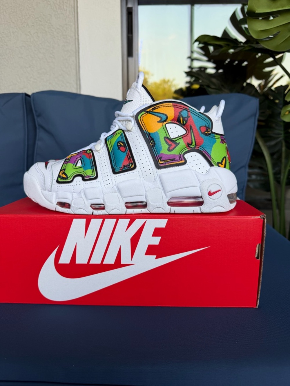 Nike White Sneakers with Multicolor Graffiti Panels